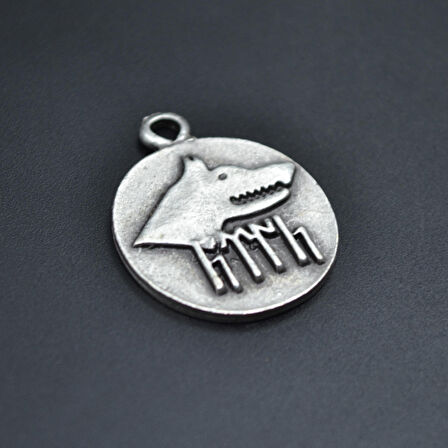 Göktürkçe Türk - Kurt Madalyon Kolye Ucu - Antik Gümüş Kaplama - Kod:258