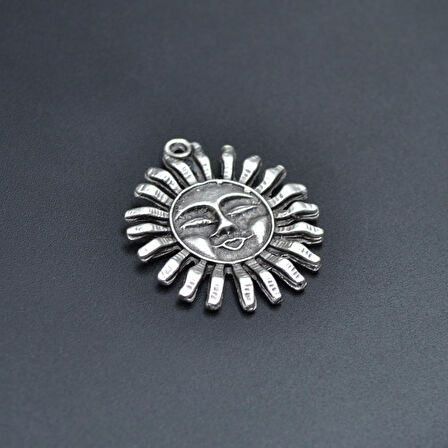 Gülen Surat Güneş Kolye Ucu - Antik Gümüş Kaplama - Kod:255