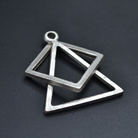 Üçgen Kare Geometrik Kolye Ucu - Antik Gümüş Kaplama - Kod:119