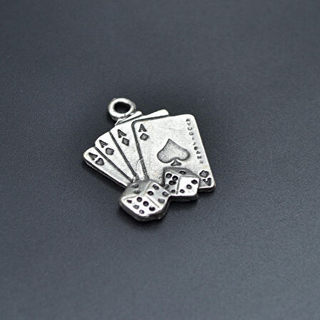 Maça As Poker İskambil - Zar Kolye Ucu - Antik Gümüş Kaplama - Kod:171