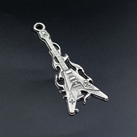 Ateşli Elektro Gitar Kolye Ucu - Antik Gümüş Kaplama - Kod:317