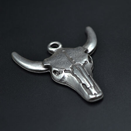 Boğa - Kuru Kafa Kolye Ucu - Antik Gümüş Kaplama - Kod:30
