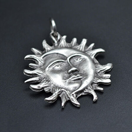 Güneş ev Ay Kolye Ucu - Antik Gümüş Kaplama - Kod:16