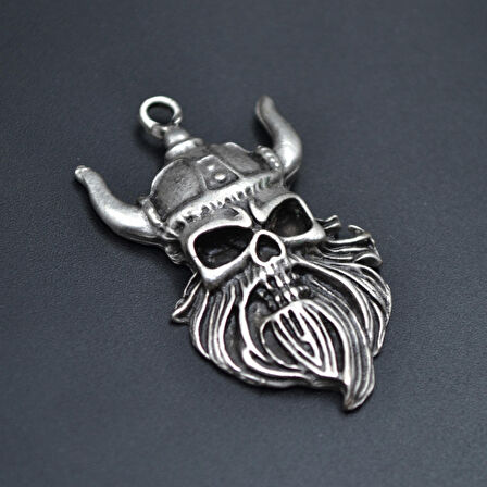 Viking Sakallı Kuru Kafa Kolye Ucu - Antik Gümüş Kaplama - Kod:103