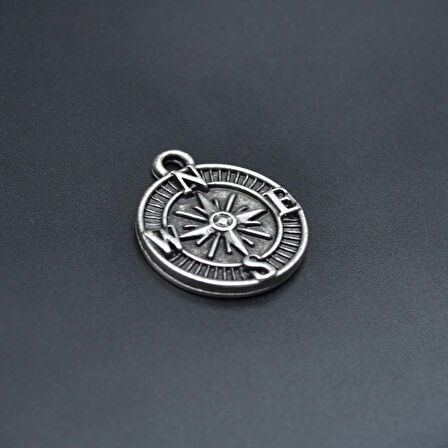 Minimal Pusula Kolye Ucu - Antik Gümüş Kaplama - Kod:120