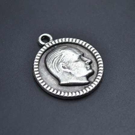 Atatürk Madalyon Kolye Ucu - Antik Gümüş Kaplama - Kod:54