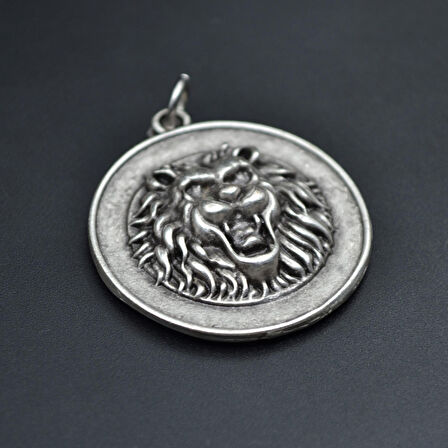 Aslan Madalyon Kolye Ucu - Antik Gümüş Kaplama - Kod:10