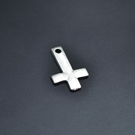 Minimal Ters Haç Kolye Ucu - Antik Gümüş Kaplama - Kod:83