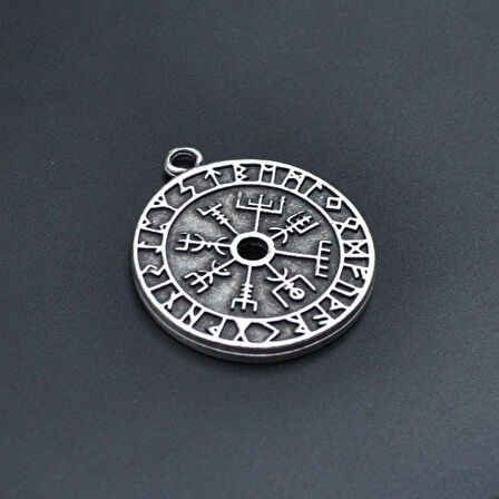Vegvisir Pusula - Viking Sembol Kolye Ucu - Antik Gümüş Kaplama - Kod:129