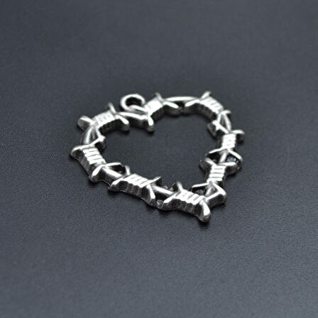 Dikenli Kalp Kolye Ucu - Antik Gümüş Kaplama - Kod:206