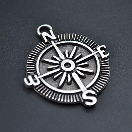 Pusula Kolye Ucu - Antik Gümüş Kaplama - Kod:66