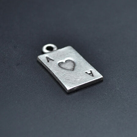 Minimal Maça As Poker İskambil Kolye Ucu - Antik Gümüş Kaplama - Kod:257