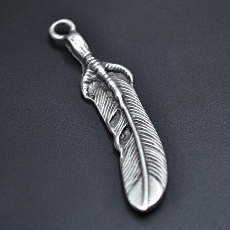 Kartal Pençesi - Kuş Tüyü Kolye Ucu - Antik Gümüş Kaplama - Kod:82