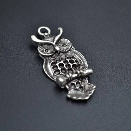 Minimal Baykuş Kolye Ucu - Antik Gümüş Kaplama - Kod:262