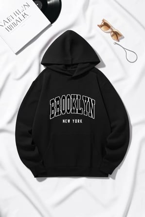 Unisex Brooklyn New York Baskılı Oversize Hoodie Kapüşonlu Sweatshirt