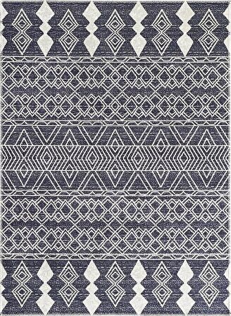 Marokan Tarzı Otantik Kilim Desenli Koyu Gri Halı Kaymaz Taban Makinede Yıkanabilir