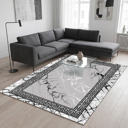 Gri Mermer Desenli Halı Dijital Baskılı Kaymaz Tabanlı Modern Salon Oda Halısı