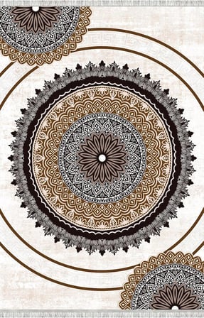 Kahverengi Bej tonlarda Mandala Desenli Dijital Baskılı Kaymaz Tabanlı Halı