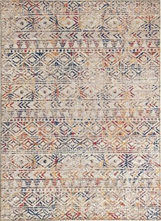 İskandinav eskitme kilim desenli Bej Krem Halı Kaymaz Taban Makinada Yıkanabilir