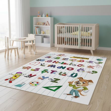 Çocuklar İçin Eğitici Türkçe Alfabe Halısı A–Z – Harf Öğreten Renkli Çocuk Oyun Halısı Dijital Baskı