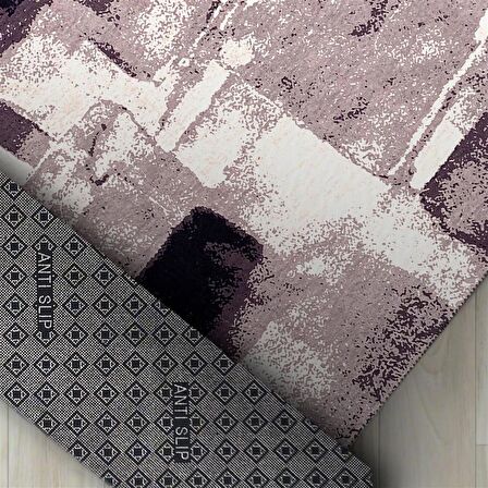Modern Abstrak Geometrik Desenli Pastel Gri Halı Kaymaz Taban Makinede Yıkanabilir
