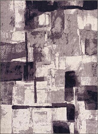 Modern Abstrak Geometrik Desenli Pastel Gri Halı Kaymaz Taban Makinede Yıkanabilir