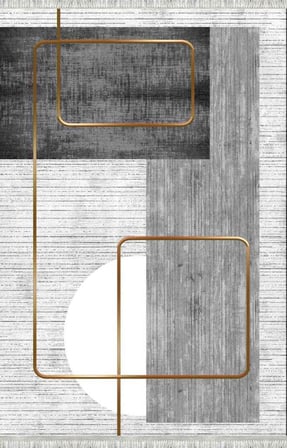 Gri Altın Çizgili Geometrik Desenli Dijital Baskılı Kaymaz Tabanlı Yıkanabilir Modern Halı