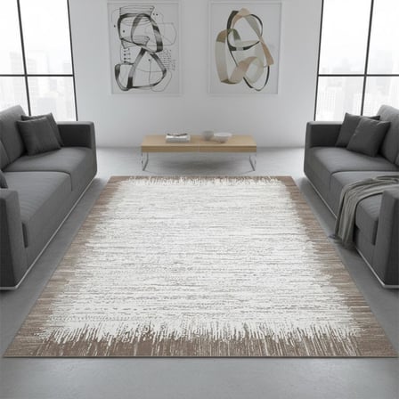 Kahve Beyaz Modern Geçişli Dijital Baskılı Halı – Kaymaz Tabanlı, Minimal Dokulu Şık Salon ve Oda Halısı