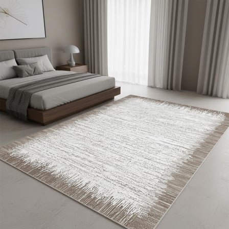 Kahve Beyaz Modern Geçişli Dijital Baskılı Halı – Kaymaz Tabanlı, Minimal Dokulu Şık Salon ve Oda Halısı