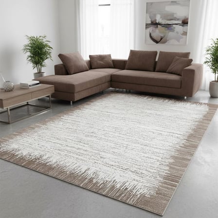 Kahve Beyaz Modern Geçişli Dijital Baskılı Halı – Kaymaz Tabanlı, Minimal Dokulu Şık Salon ve Oda Halısı