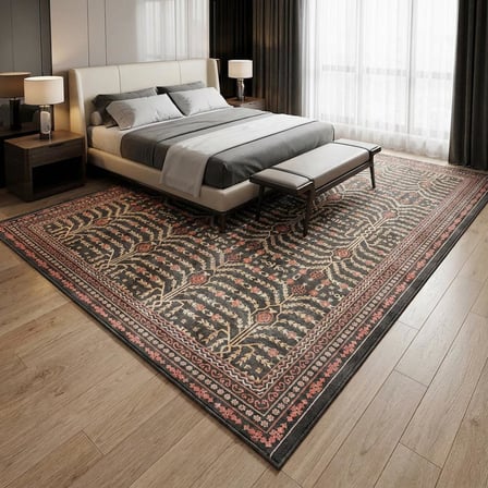 Kahve Tonlu Salon Halısı Dijital Baskılı Kaymaz Tabanlı Klasik Desenli Halı