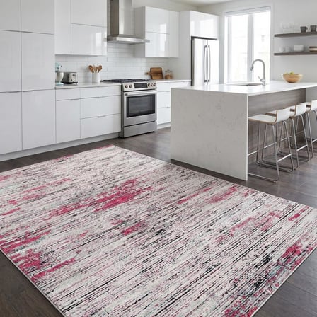 Gri Pembe Salon Halısı Modern Dokulu Dijital Baskılı Kaymaz Tabanlı Halı