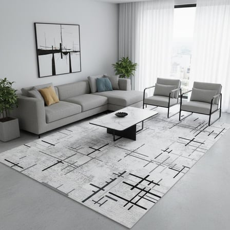 Gri Beyaz Soyut Çizgili Dijital Baskılı Halı – Kaymaz Tabanlı, Modern Minimal Desenli Salon Ev ve Ofis Halısı
