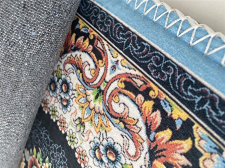 Bambu Halı Salon Halısı Post Pelüş Halı Klasik desenli Siyah Mavi Halı