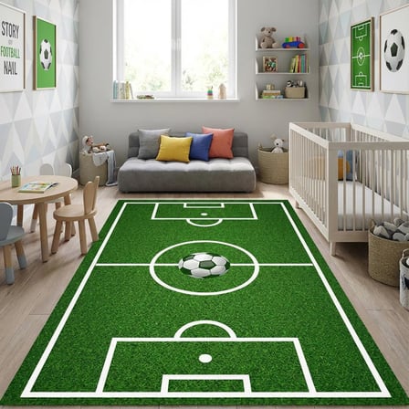 Futbol Sahası Desenli Çocuk Odası Halısı – Kaymaz Tabanlı Yıkanabilir Dijital Baskı Halı
