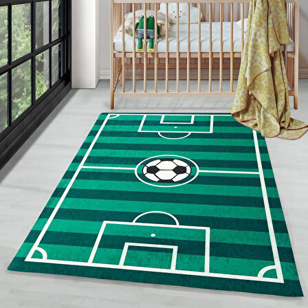 Çocuk Bebek Genç odası eğitici oyun Halısı Futbol Sahası temalı Yeşil Halı Kaymaz Taban Yıkanabilir