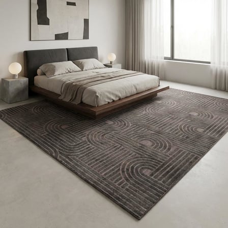 Antrasit Modern Geometrik Desenli Dijital Baskılı Kaymaz Tabanlı Yıkanabilir Halı