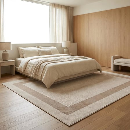 Kahve Bej Çerçeveli Salon Halısı Dijital Baskılı Kaymaz Tabanlı Yıkanabilir Modern Halı