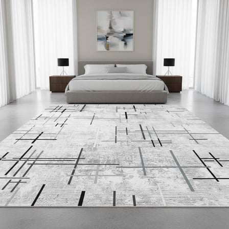 Gri Beyaz Soyut Çizgili Dijital Baskılı Halı – Kaymaz Tabanlı, Modern Minimal Desenli Salon Ev ve Ofis Halısı