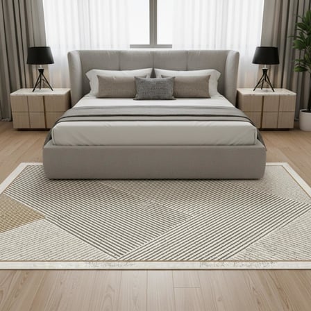 Dijital Baskılı Kahve–Bej Modern Halı – Kaymaz Tabanlı Geometrik Desenli Kolay Temizlenebilir