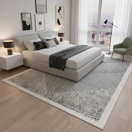 Krem Gri Modern Çizgili Dijital Baskılı Halı – Kaymaz Tabanlı, Minimal Geometrik Desenli Şık Salon