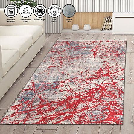 Modern Abstrak Çizgi karma desenli Salon Oda Mutfak Halısı Kırmızı Halı Kaymaz Yıkanabilir