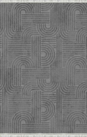 Koyu Gri Modern Geometrik Desenli Dijital Baskılı Kaymaz Tabanlı Yıkanabilir Antibakteriyel Halı