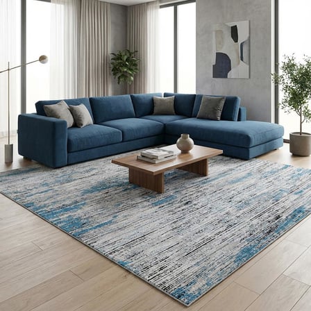 Gri Mavi Salon Halısı Modern Dokulu Dijital Baskılı Kaymaz Tabanlı Halı