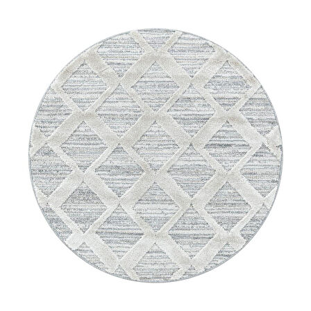 Yuvarlak Halı Yumuşak Bukle Tabanlı Modern Kabartmalı 3D Zigzag Desenli Krem Gri Renkli Halı