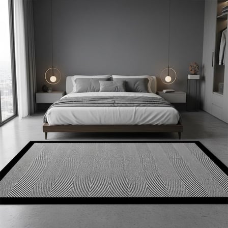 Siyah Gri Modern Çizgili Dijital Baskılı Halı Kaymaz Taban Minimal Şerit Desenli Salon ve Oda Halısı