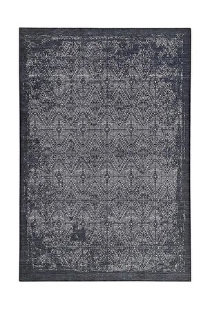 Modern Klasik Geometrik Desenli Siyah Gri Halı Kaymaz Taban Makinede Yıkanabilir