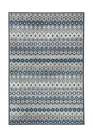 Modern İskandinav Kilim Desenli Mavi Gri Halı Kaymaz Taban Makinede Yıkanabilir