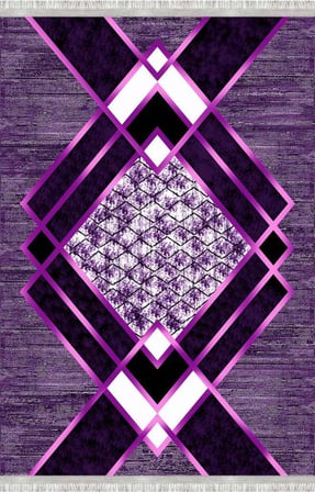 Siyah Lila Modern Geometrik Desenli Dijital Baskılı Halı – Kaymaz Tabanlı, Üçgen ve Elmas Formlu Şık Salon ve Oda Halısı