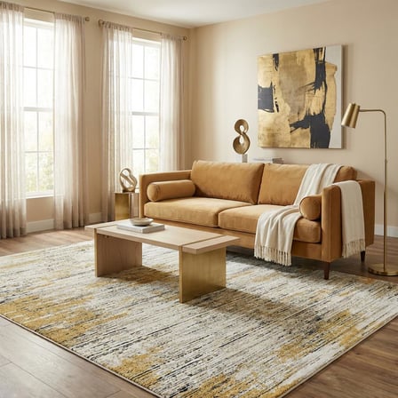 Krem Hardal Sarısı Salon Halısı Modern Dokulu Dijital Baskılı Kaymaz Tabanlı Halı